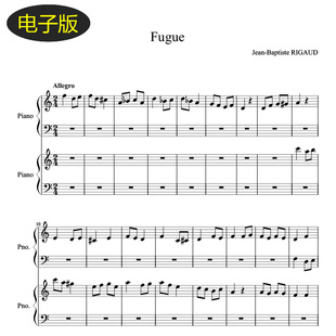 高清乐谱 古典 C大调Fugue赋格曲 双钢琴谱 钢琴重奏谱  f422