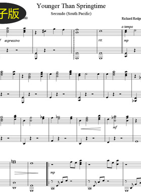 高清乐谱 南太平洋Younger Than Springtime钢琴四手联弹 f425