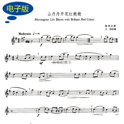陕西民歌 山丹丹开花红艳艳 单簧管谱 独奏谱 五线谱  c2-17