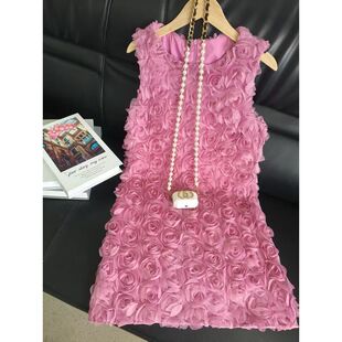 立体花朵无袖背心连衣裙夏季小众减龄显瘦短裙设计感