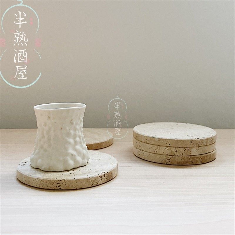 中古风天然洞石石杯垫正方形圆形杯垫