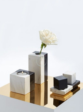 现代简约香薰烛台收纳盘摆件极简大理石蜡烛样板间浪漫氛围装饰品