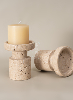 轻奢天然洞石装饰品摆件蜡烛样板间氛围装饰品摆设艺术烛台摆件
