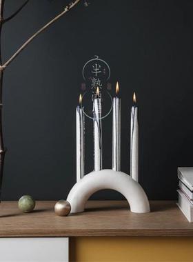 天然洞石烛台收纳盘摆件极简大理石蜡烛样板间浪漫氛围装饰品摆设