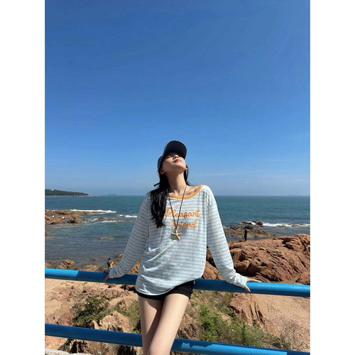 夏季韩系斜肩防晒长袖T恤女