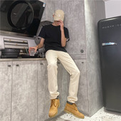 春巨显瘦高腰直筒裤 190高个子加长牛仔裤 百搭米色男宽松2020新款