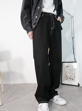 190高个子加长春新潮牌韩版男黑色宽松直筒夏直筒牛仔裤百搭裤