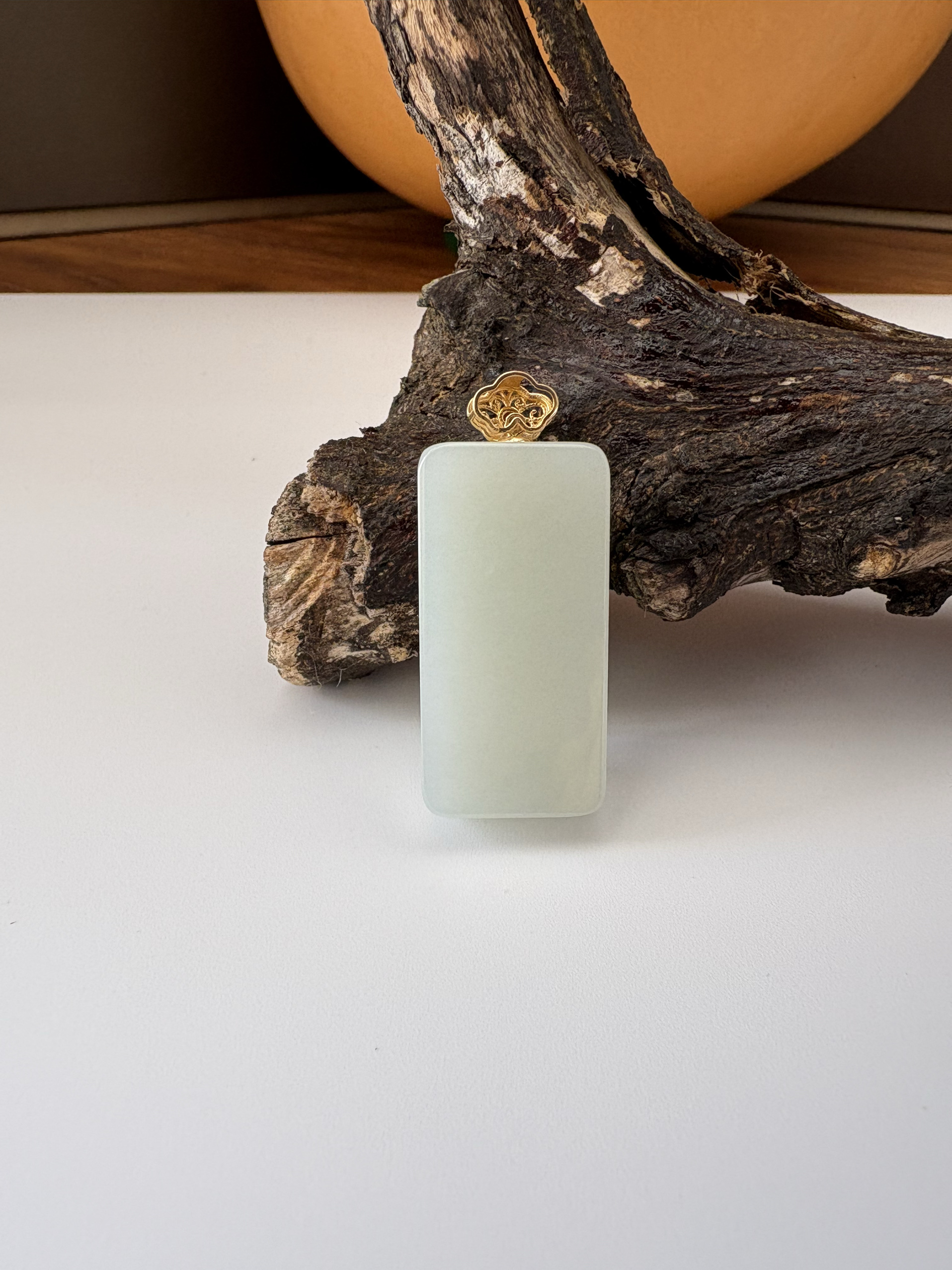 天然和田玉俄料白玉18k金平安无事牌吊坠挂件女款送朋友支持复检