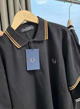 高端英国麦穗FP男士polo衫纯棉高端外贸商务T恤修身黑色短袖保罗