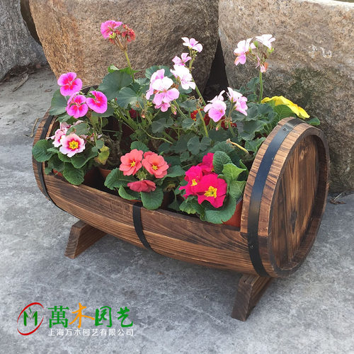 防腐木花盆长方形木桶花桶啤酒桶花箱壁挂花槽阳台花架户外种菜盆 - 封面