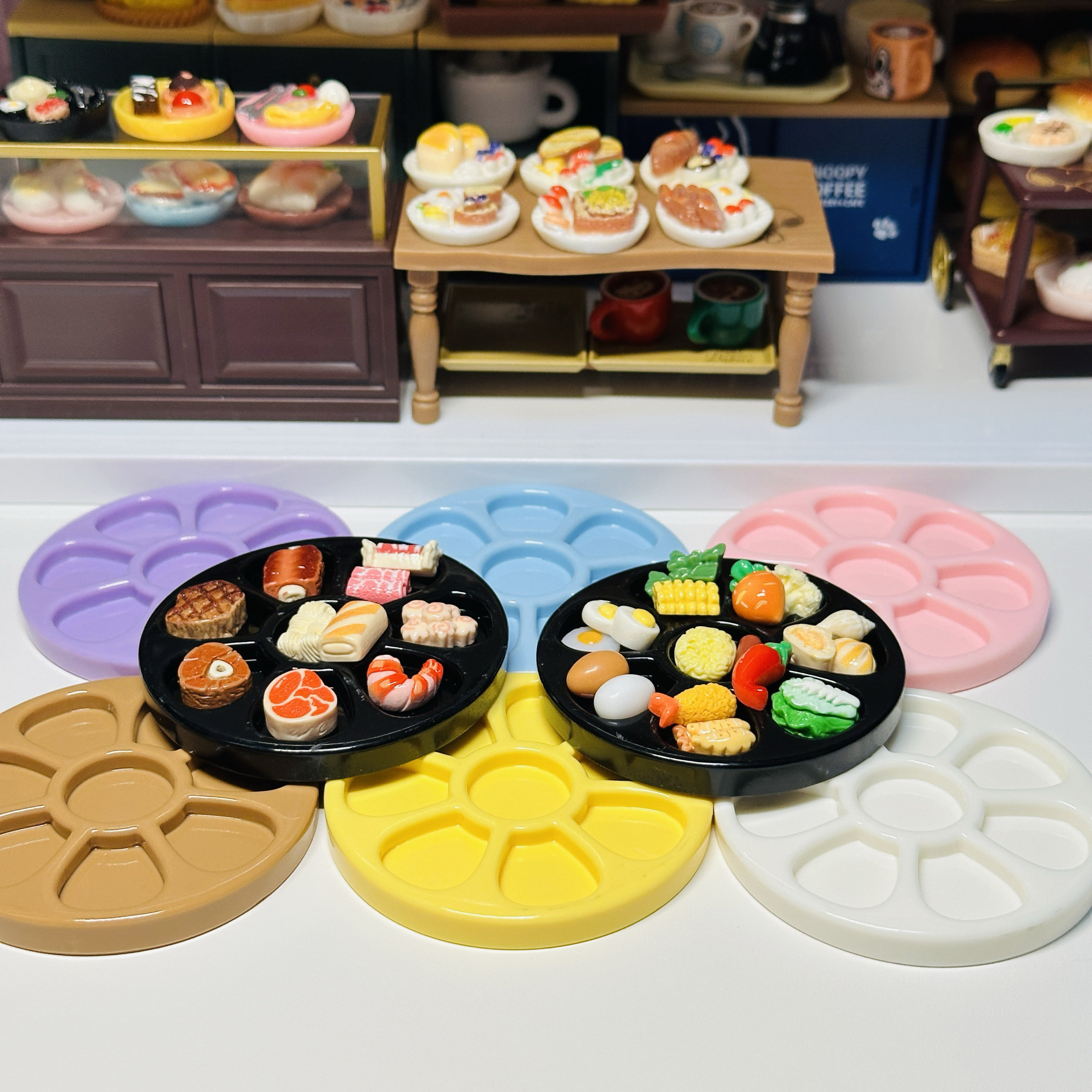 迷你兔的微缩世界食玩盘子拼盘格子托盘烧烤盘餐具冰箱贴娃屋配件