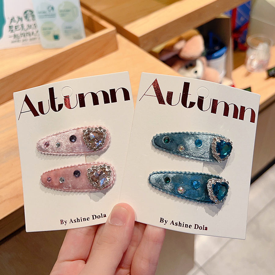 复古丝绒爱心亮钻bb夹女童水钻刘海碎发夹宝宝高级发卡新年红夹子