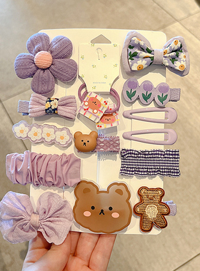 韩版儿童可爱bb夹女孩碎发卡蝴蝶结发夹女童套装毛线小兔全包夹子