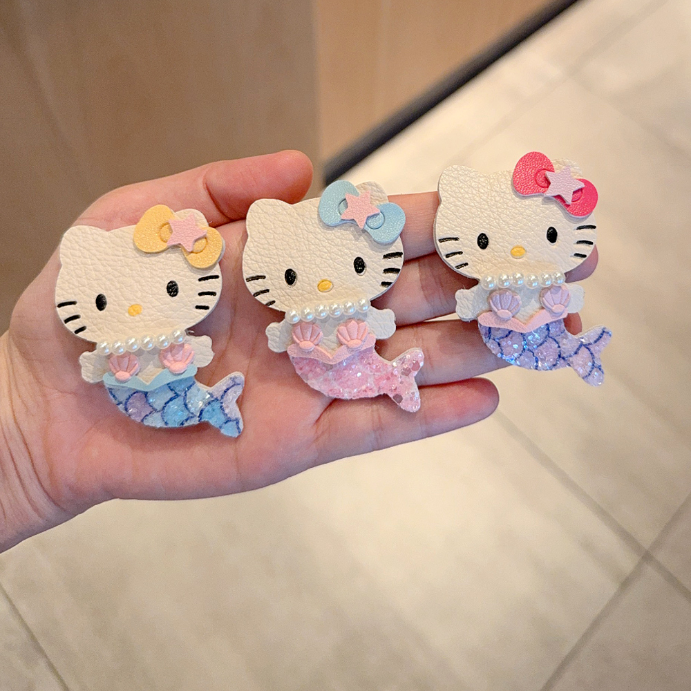 小女孩甜美卡通kt猫咪美人鱼尾巴发夹甜美女童闪闪刘海侧边夹发饰