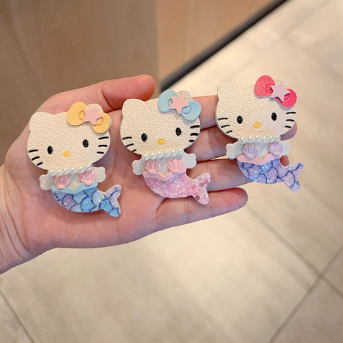 小女孩甜美卡通kt猫咪美人鱼尾巴发夹甜美女童闪闪刘海侧边夹发饰