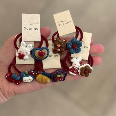 秋冬复古儿童发圈女童卡通扎头发橡皮筋新年红不伤发头绳皮套发绳