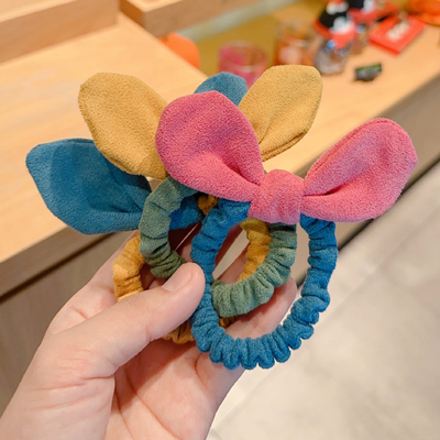 韩版鹿皮绒兔耳朵小肠发圈儿童扎马尾不伤发皮筋头绳公主女孩发饰