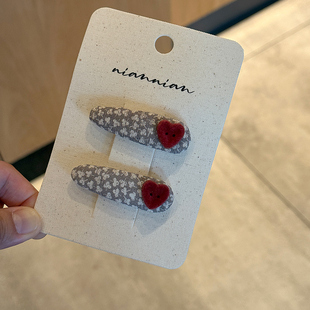 niannian念念儿童韩系早秋咖色发夹儿童酒红色爱心侧边刘海碎发夹