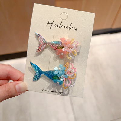 韩国串珠花朵儿童公主卡子可爱甜美女童刘海夹边夹美人鱼尾巴发夹