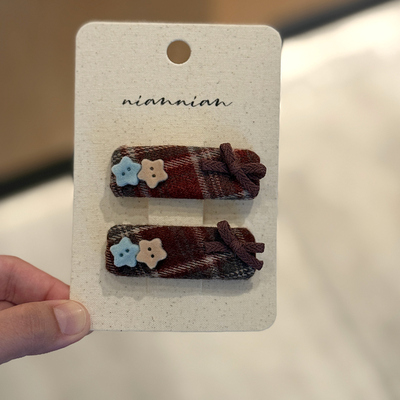 韩系秋冬可爱星星布艺发夹儿童蝴蝶结发卡宝宝BB边夹侧边刘海夹子