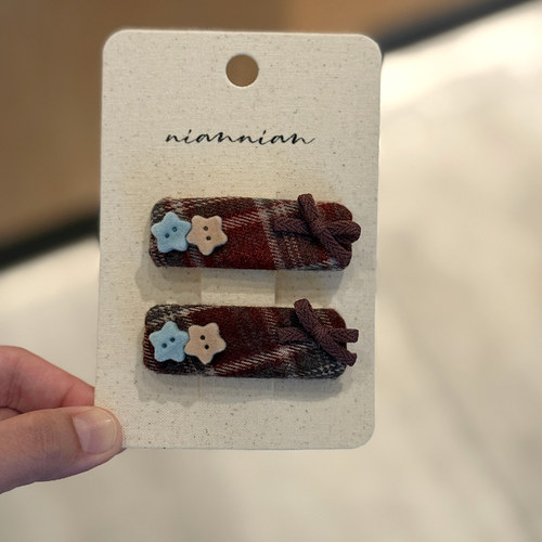 韩系秋冬可爱星星布艺发夹儿童蝴蝶结发卡宝宝BB边夹侧边刘海夹子