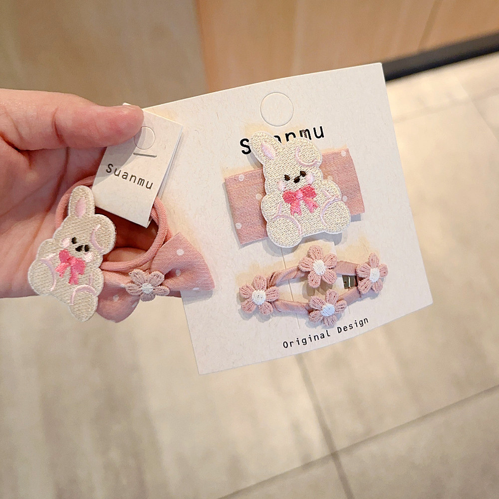 女童可爱卡通小兔布艺刘海侧边发夹手工缠绕花朵BB夹女孩发卡发饰