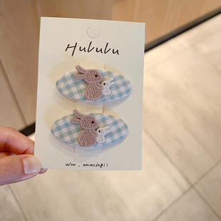 小清新格纹小兔宝宝发夹不伤发饰可爱夹子儿童bb夹女童刘海夹发卡