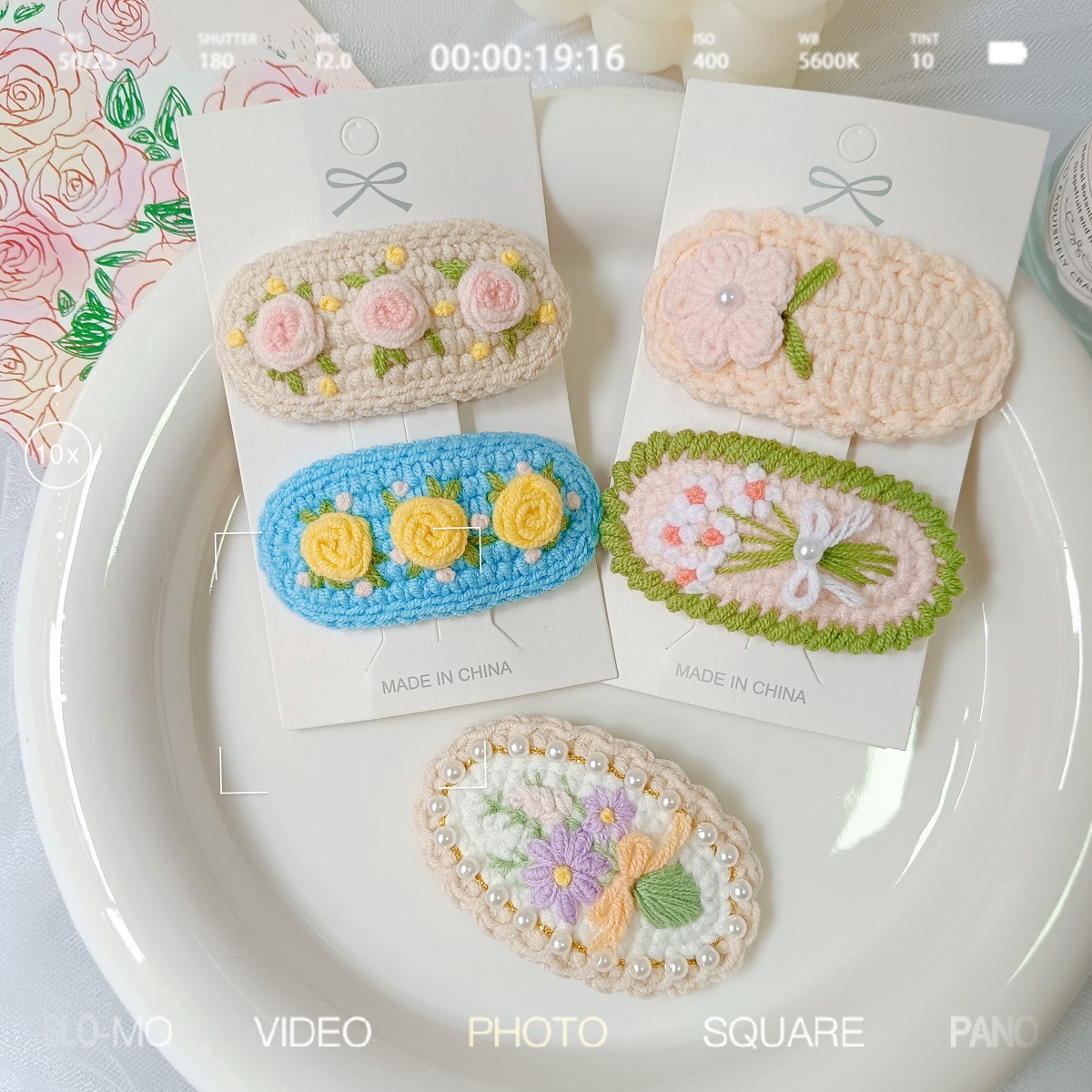 边夹毛线甜美森系手工刺绣花朵