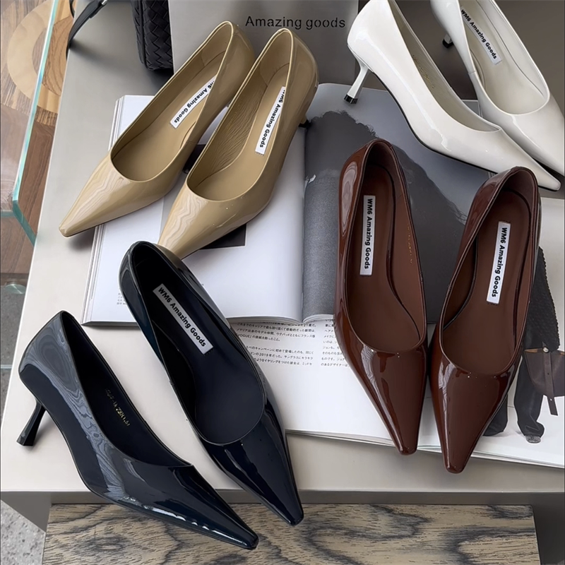 WM6欧货女鞋2026春新款真皮尖头简约浅口单鞋细跟气质通勤高跟鞋