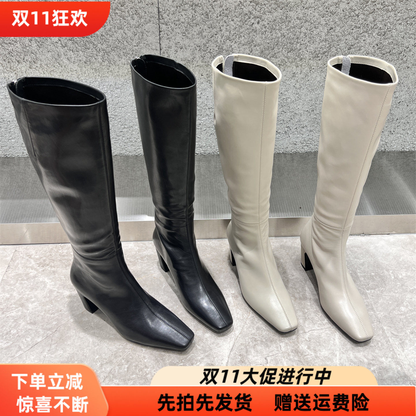 乐魔欧洲站真皮粗跟高筒骑士靴潮
