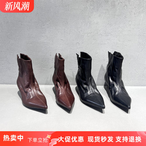 先锋名典欧洲站真皮尖头套筒短靴