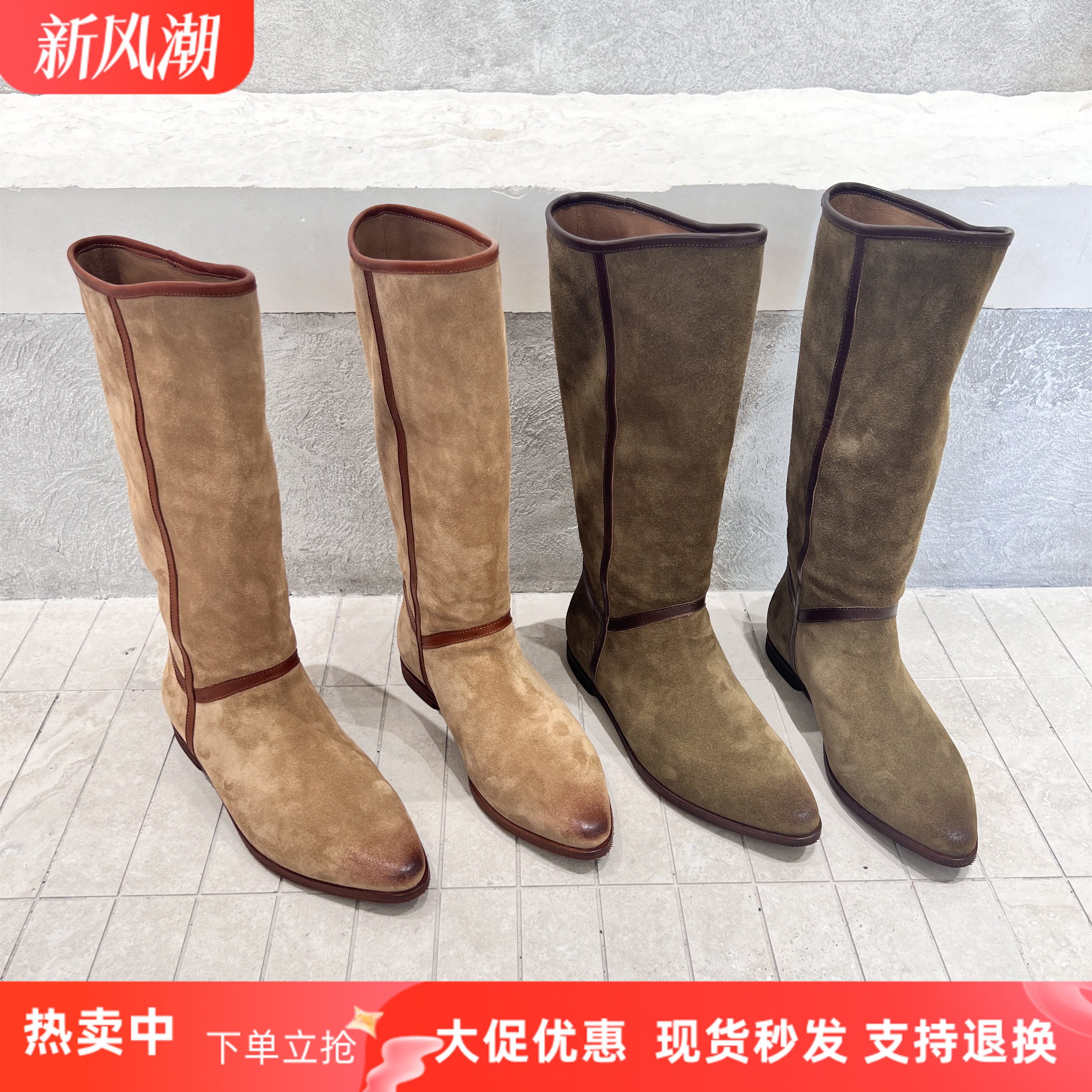 欧货真皮磨砂显瘦骑士靴高筒靴