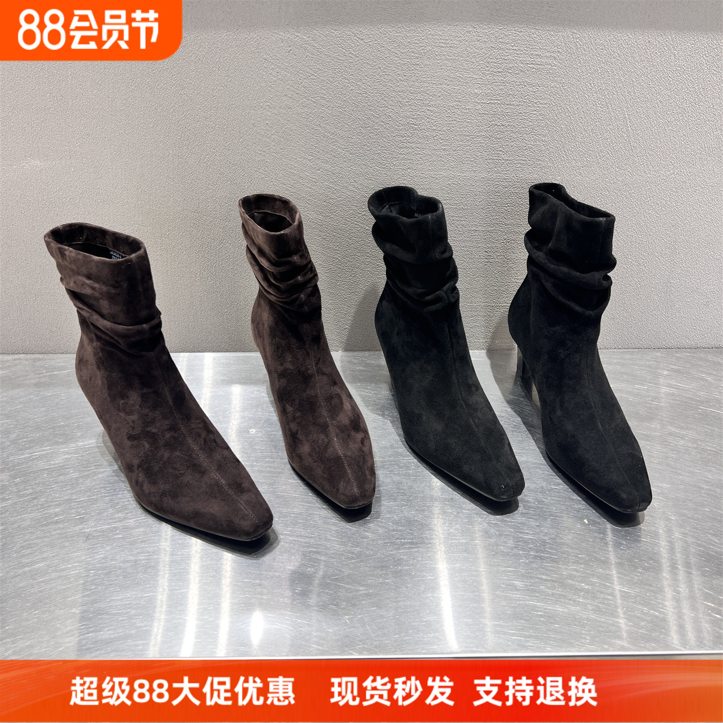 欧洲站真皮羊猄皮细高跟马丁靴潮