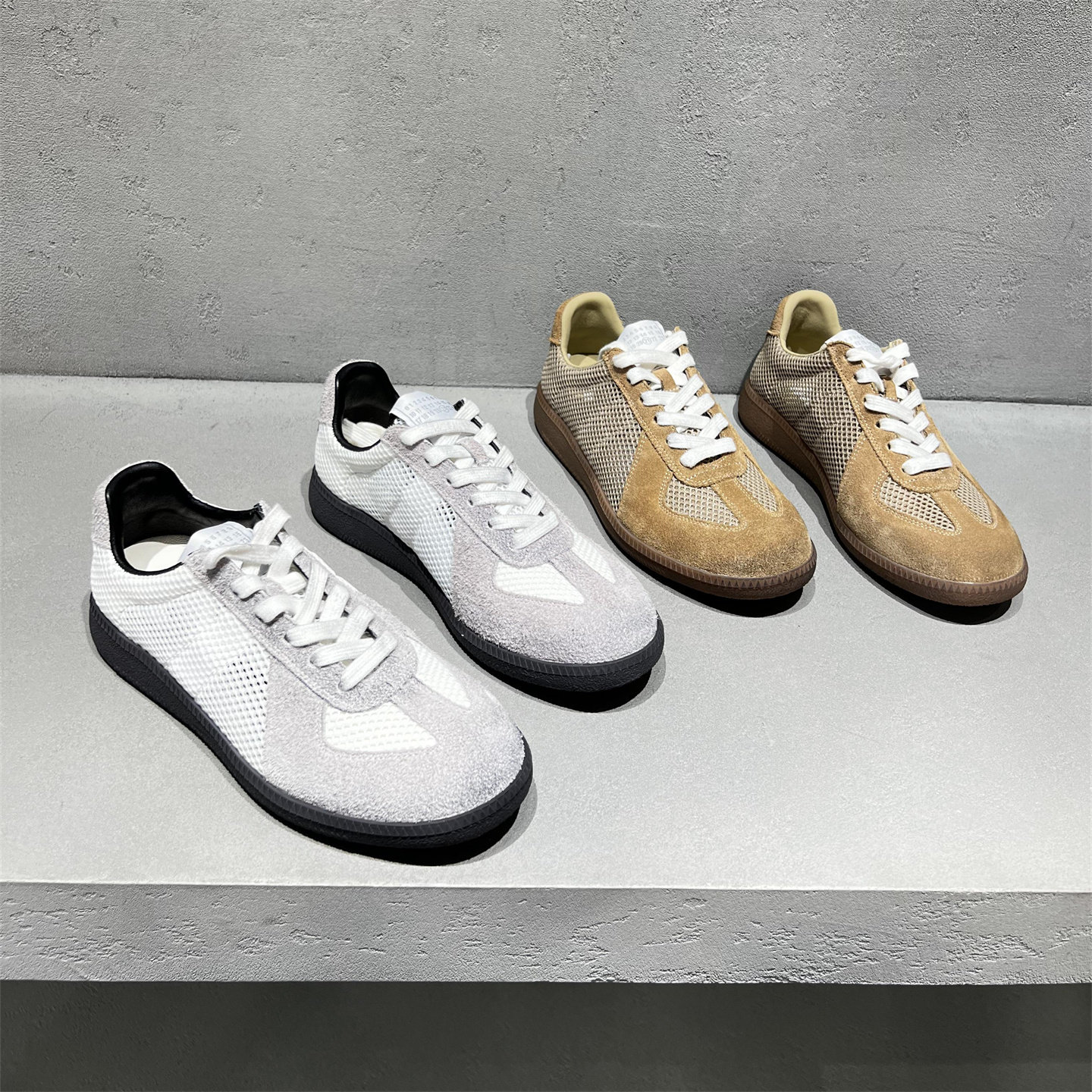 欧洲站女2026夏新款真皮磨砂网面透气厚底运动板鞋百搭休闲德训鞋