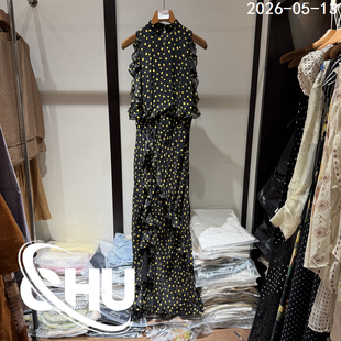 欧洲站2026夏季新款复古波点无袖连衣裙女荷叶边气质长裙33004