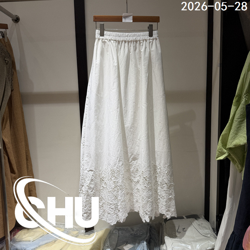 欧洲站2026夏季新款刺绣镂空下摆松紧腰半身裙女百搭显瘦长裙896