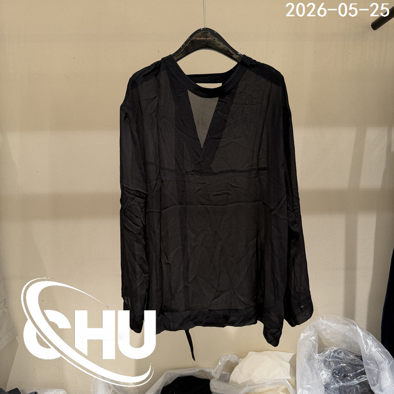 欧洲站2026夏季新款时尚圆领领长袖衬衫女宽松透视雪纺罩衫上衣