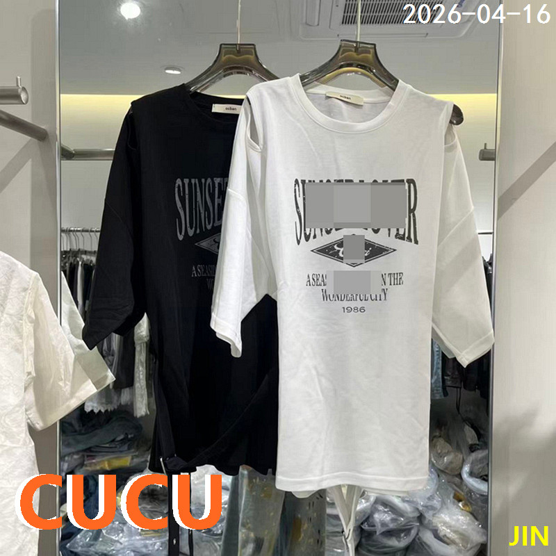 欧洲站2026夏季新款字母印花露肩短袖宽松后背绑带休闲舒适T恤