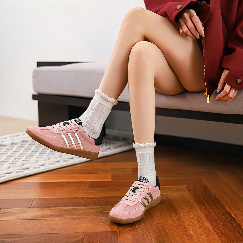 真皮粉色内增高德训鞋女2025新款