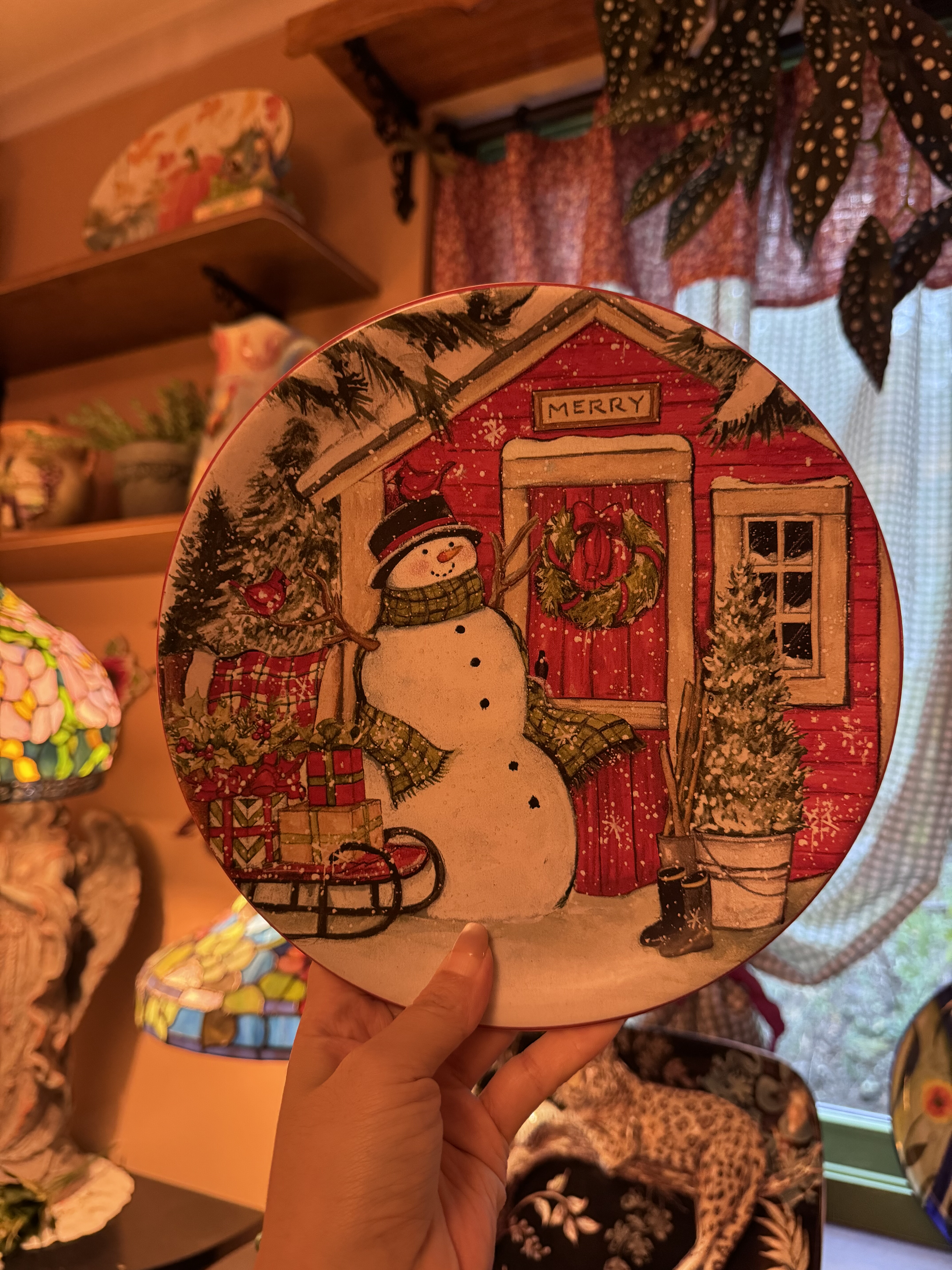 出口原单美式欧美圣诞盘釉下彩氛围感雪人可爱餐盘点心盘