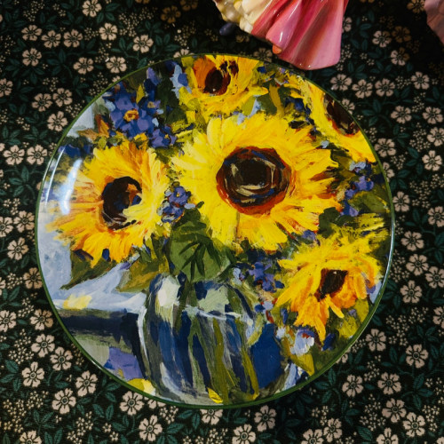 出口美国Sunflower Bouquet 向日葵花束陶瓷8.5寸圆盘彩盘釉下彩