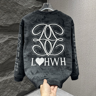 美式高街字母脏脏设计感加绒加厚体恤潮牌个性青年圆领卫衣打底衫