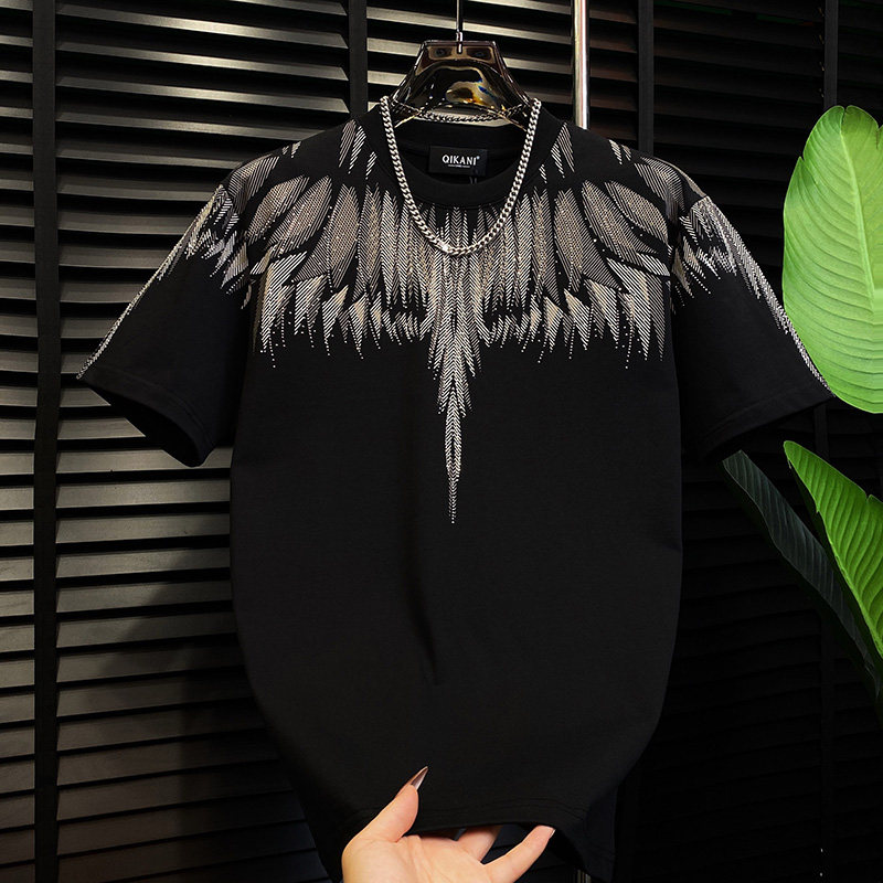 潮牌新款烫钻高级感半袖男士冬季加厚轻奢T恤个性百搭休闲ins短袖