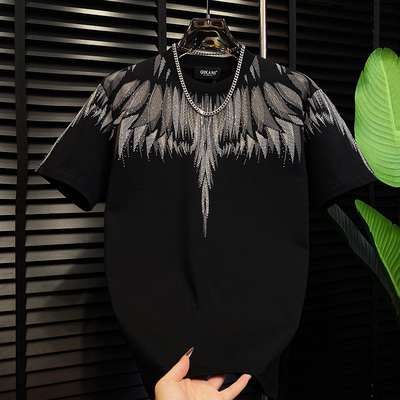 潮牌新款烫钻高级感半袖男士冬季加厚轻奢T恤个性百搭休闲ins短袖