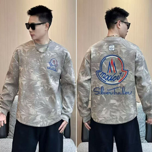 2025痞帅高街复古风宽松打底体恤衫秋冬加绒时尚字母卫衣休闲男装