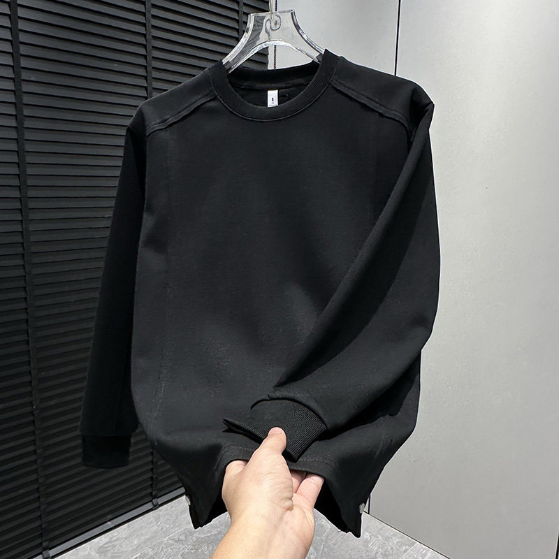 男士新款纯色韩版气质简约卫衣秋冬加绒高级感拼接打底爆款体恤衫