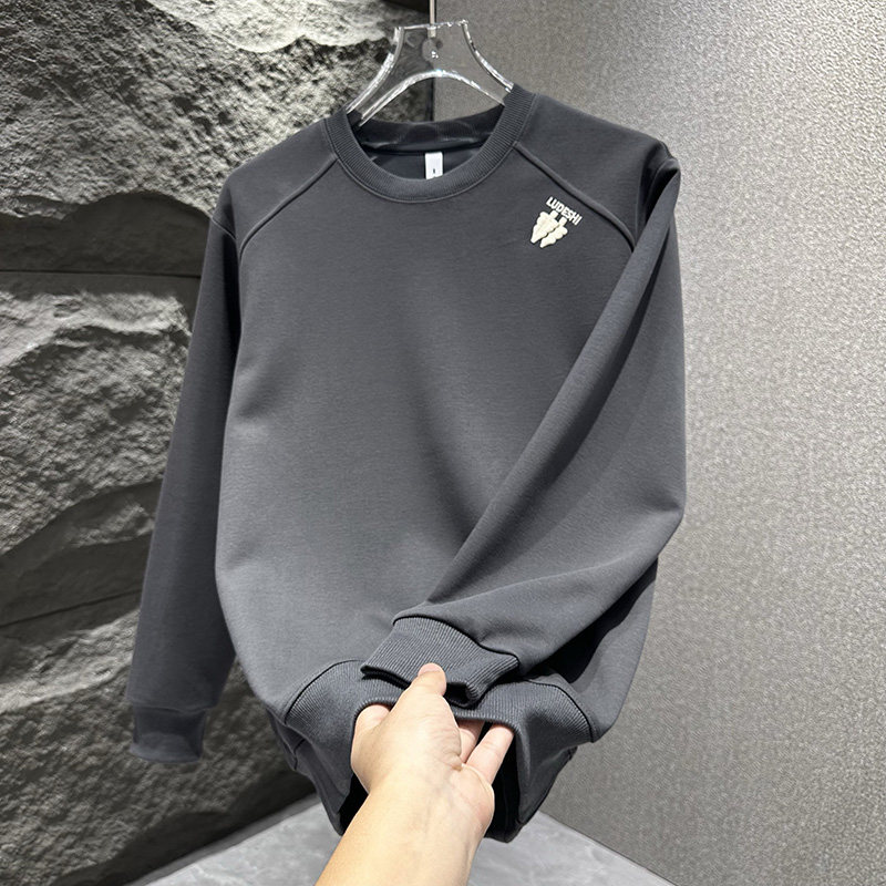 2025厚款宽松潮流休闲打底衫男士冬装上衣圆领加绒卫衣男款秋冬季