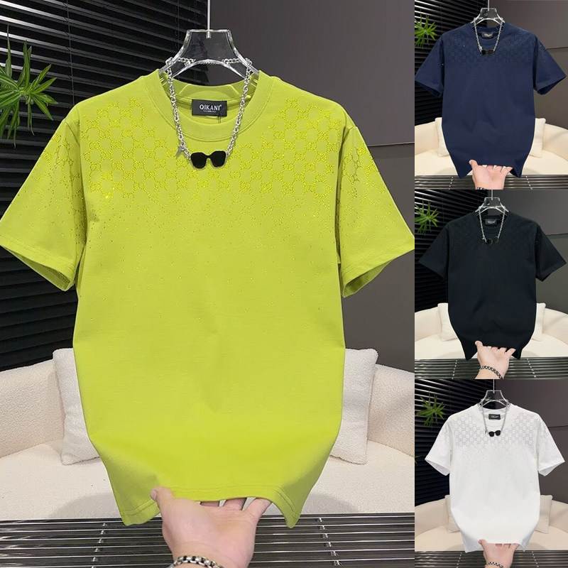 烫钻简约圆领半袖T恤2026春夏新款时尚百搭上衣休闲宽松男士短袖