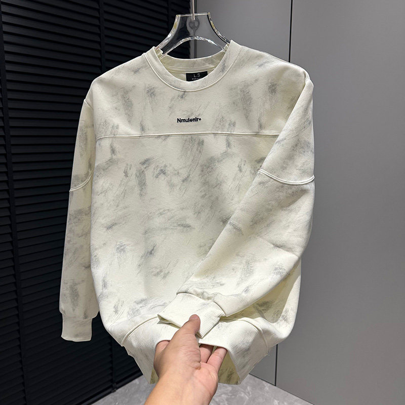 潮牌美式高级感圆领拼接卫衣个性扎染气质潮流休闲T恤网红男打底