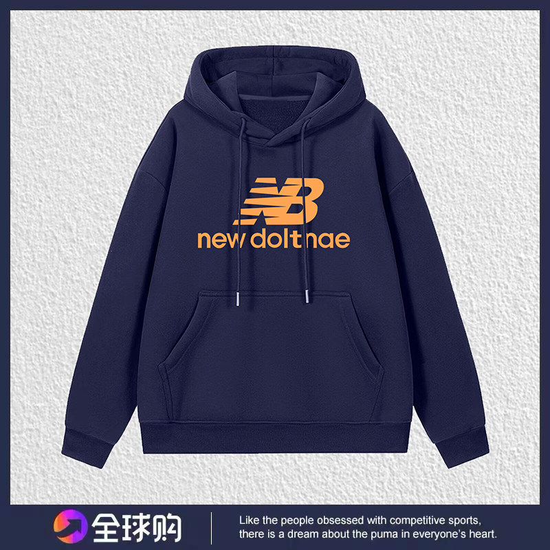 2026新款秋季纯棉经典印花连帽加绒卫衣NB男女情侣装宽松运动外套